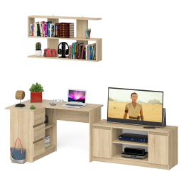 Угловой стол компьютерный Мори МС-16 левый с тумбой под ТВ и полкой для книг