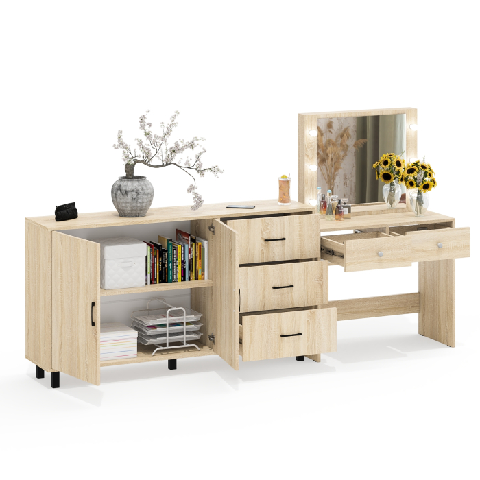 С зеркалом, Косметический столик с подсветкой СТ-5 в комплекте с комодом 123-1604