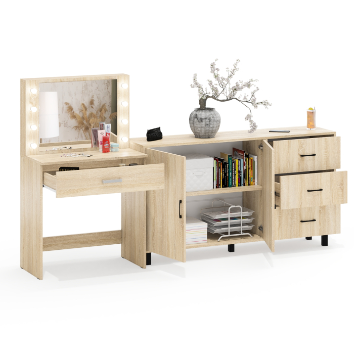 С зеркалом, Комод-тумба 123-1604 и туалетный столик с подсветкой СТ-4