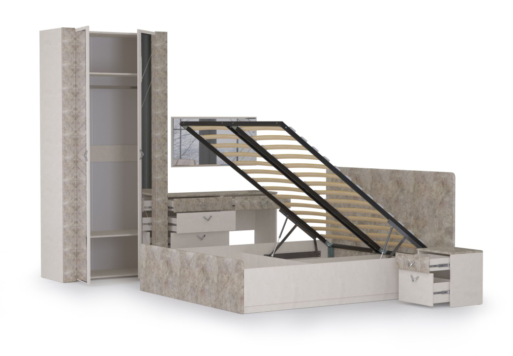 Модульные cпальни, Спальня Амели № 8 шёлковый камень/бетон чикаго беж, 6 предметов мебели