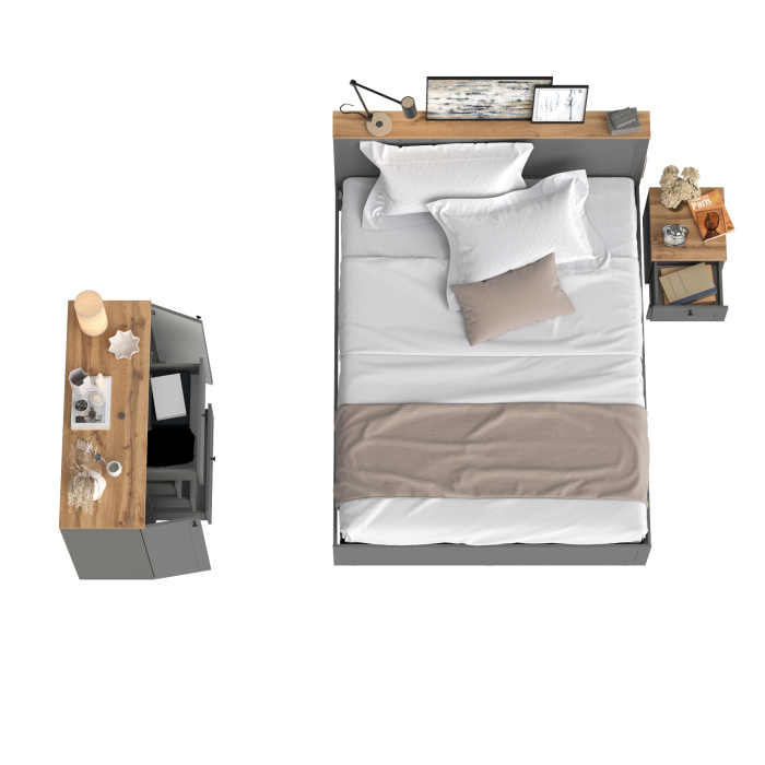 Спальные гарнитуры, Кровать Остин 1600 с ортопедическим основанием с тумбой-комодом и тумбой прикроватной