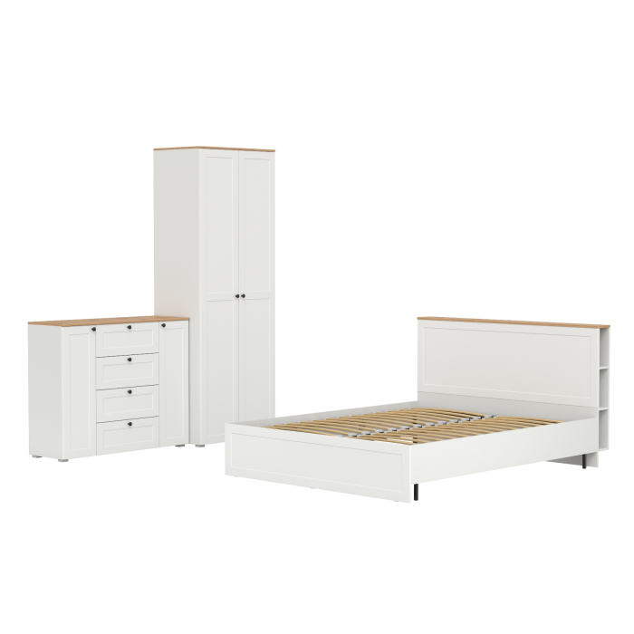 Спальные гарнитуры, Мебель в спальню из бельевого шкафа 13.336.02 с кроватью 1600 с ортопедом и тумбы-комода 16.221