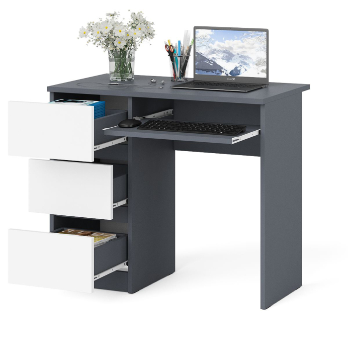 Детские столы, Стол компьютерный три ящика Мори МС-6 левый