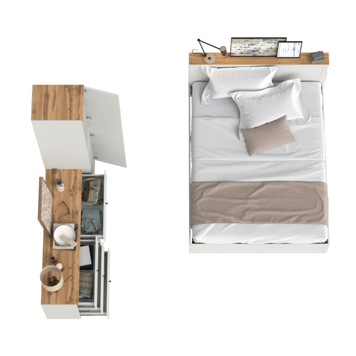 Спальные гарнитуры, Бельевой шкаф-пенал Остин с кроватью с основанием и комодом на 6-ть ящиков