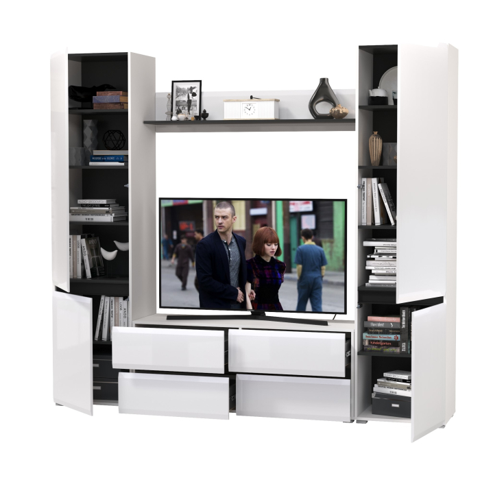 Стенки для гостиной, Сидней тумба для ТВ с полочкой и двумя шкафами с дверками