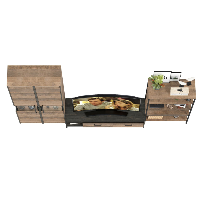 Стенки для гостиной, Шкаф-пенал-витрина с подсветкой с открытым стеллажом и тумбой для телевизора Трувор