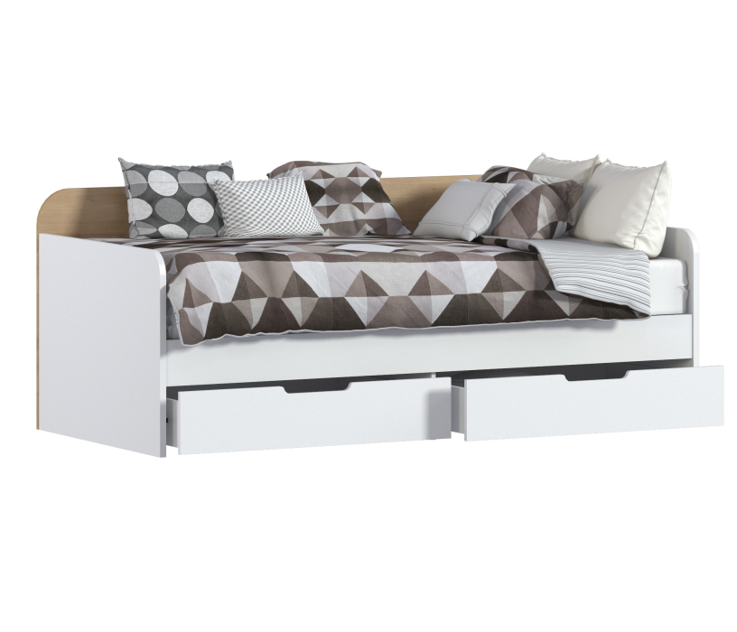 Кровати 90 см, Мальта СБ-3297 Кровать Белый,Дуб Гамильтон c ящиком