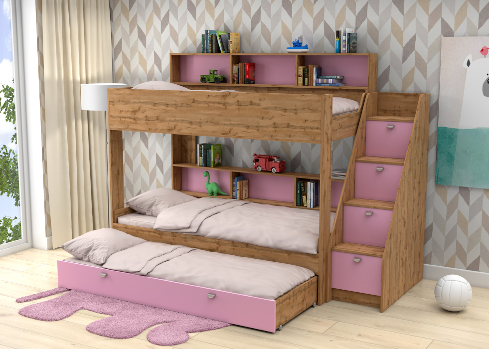 Для подростка, Трехъярусная кровать Golden Kids 10.1 дуб вотан