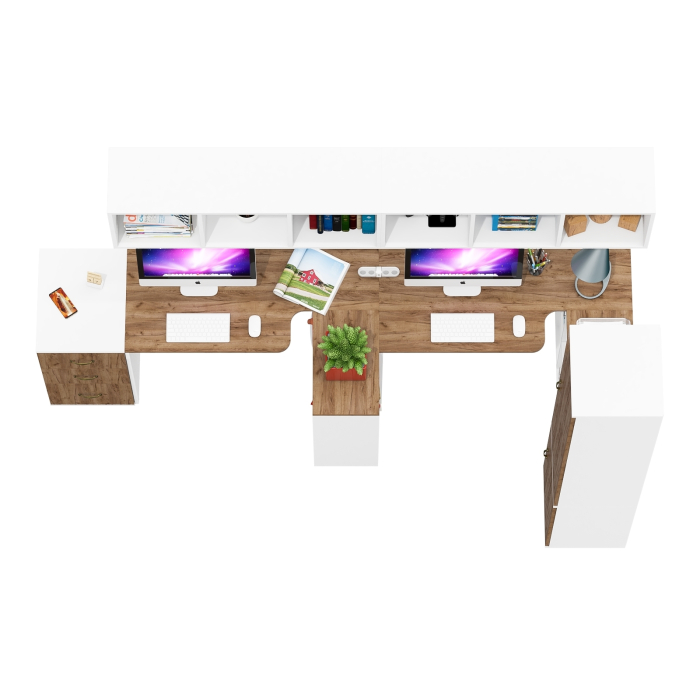 Домашние кабинеты, Модульная мебель для хранения одежды и вещей и два стола для работы Лидер-8