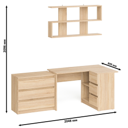 Стол компьютерный Мори МС-16 правый с навесной полкой и комодом МК800.1