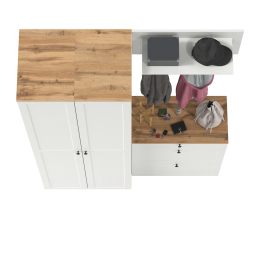 Два шкаф-пенала с полками и обувница с вешалкой для верхней одежды Остин