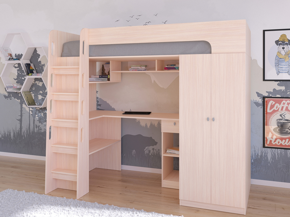 Кровати-чердаки, Кровать-чердак Астра 10 Дуб молочный