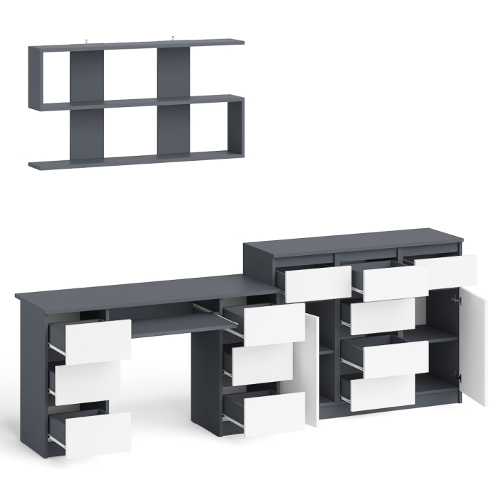 Домашние кабинеты, Комод-тумба Мори МК1200.4 с открытой верхней полкой и стол компьютерный МС-2