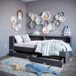 Набор Кровать Ксения 1200 с ящиками и прикроватным блоком