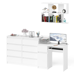 Комод на восемь ящиков МК1200.8 Мори с компьютерным столом МС-1 левый и верхней полкой 900