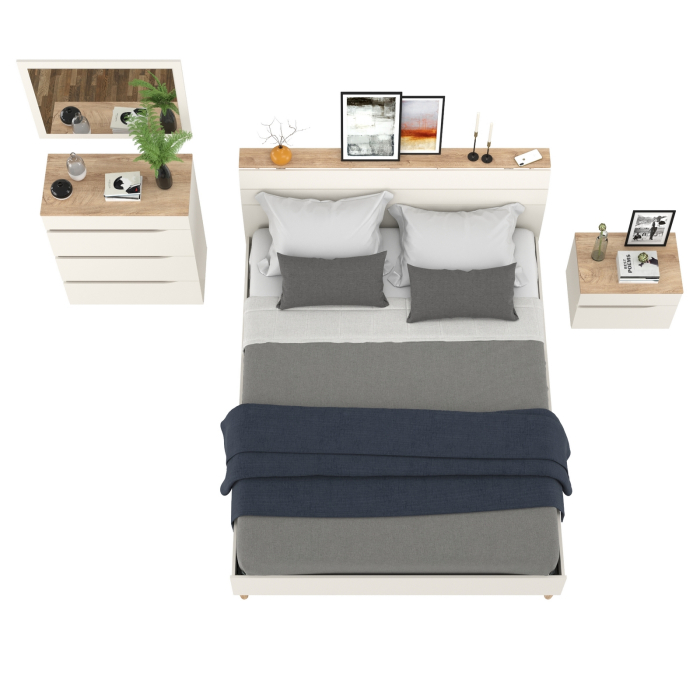 Спальные гарнитуры, Кровать Муссон 1600 с ортопедическим основанием с тумбочкой и комодом с зеркалом