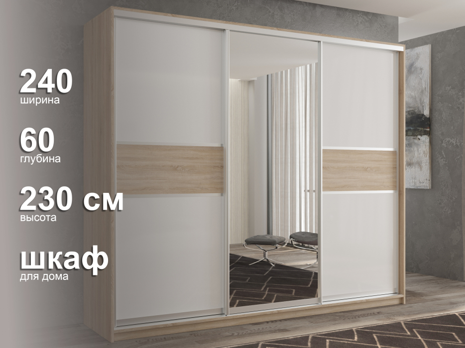 Шкафы-купе 3-х дверные, Шкаф-купе 3х дверный Кааппи 10 240х60