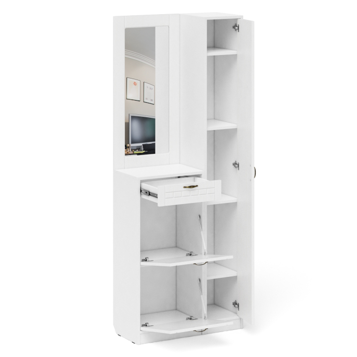 Прихожие, Высокая обувница с зеркалом и пеналом П-6 № 23 МДФ фрезеровка прованс