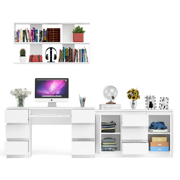 Домашние кабинеты, Двухтумбовый стол компьютерный с ящиками МС-2 с тумбой-комодом и полкой 1200 Мори