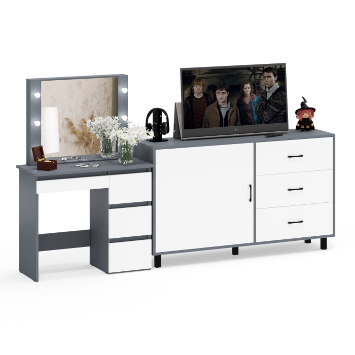 Туалетные столики, Столик косметический с подсветкой Сура и тумба-комод 122-1504