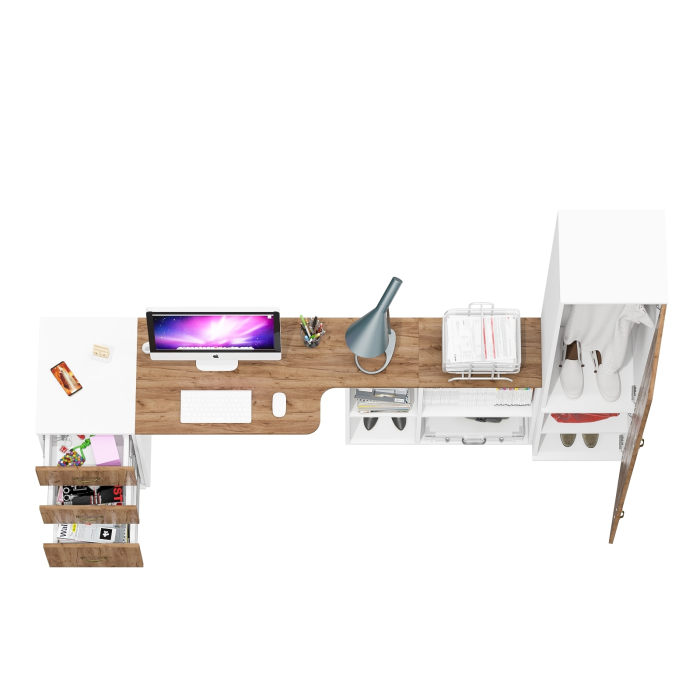 Домашние кабинеты, Лидер-8 уголок для школьника из стола с тумбочкой и узкого шкафа для одежды