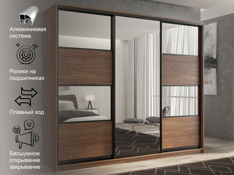 Шкафы-купе 3-х дверные, Шкаф-купе 3х дверный Кааппи 5 210х60