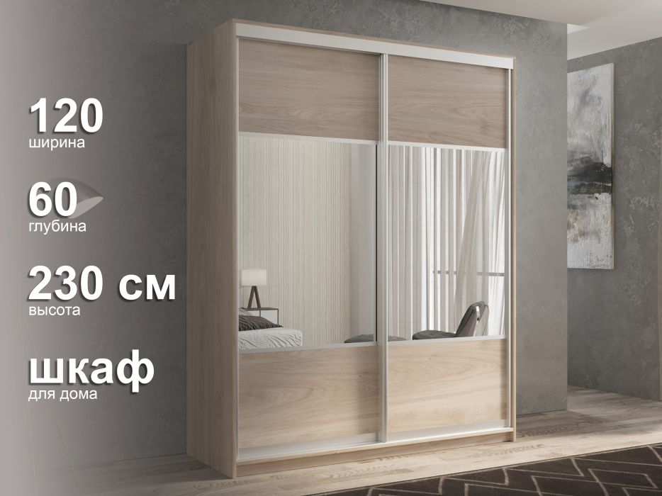 Шкафы-купе 2-х дверные, Шкаф-купе 2х дверный Кааппи 6 120х60