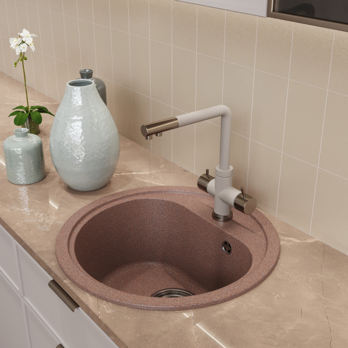 Кухонные мойки, Мойкa ML-GM10 круглая, 440мм (глуб. чаши 180) NEW*