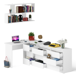 Стол угловой компьютерный Мори МС-16 правый с книжной полкой и комодом на шесть ящиков