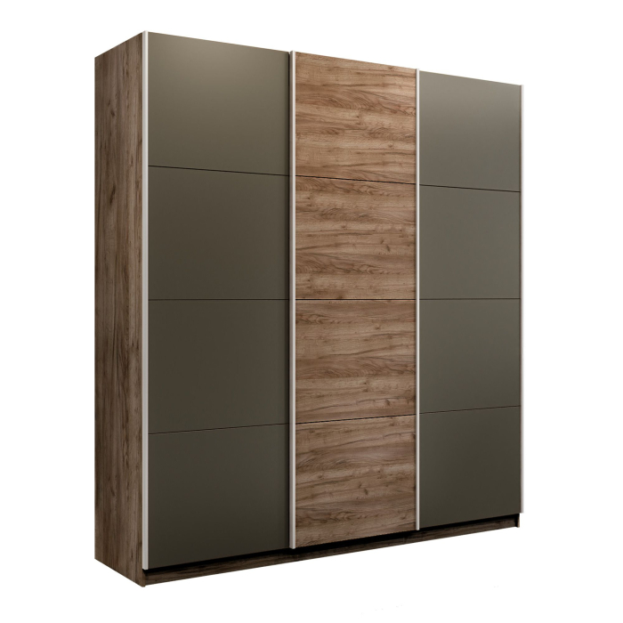 Шкафы-купе 3-х дверные, Шкаф-купе Прайм 3-х дверный Стекла хаки/ДСП/Доводчики 210х57х230