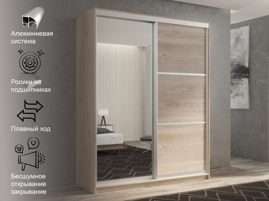 Шкафы-купе 2-х дверные, Шкаф-купе 2х дверный Кааппи 2 140х60