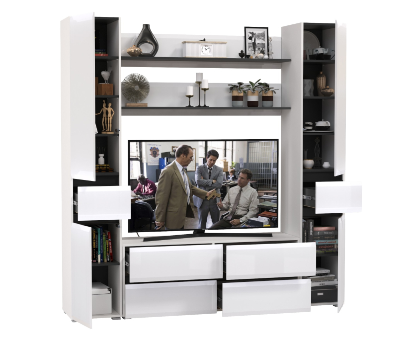 Стенки для гостиной, Два пенала с ящиком с двумя полочками и ТВ-тумбой Сидней