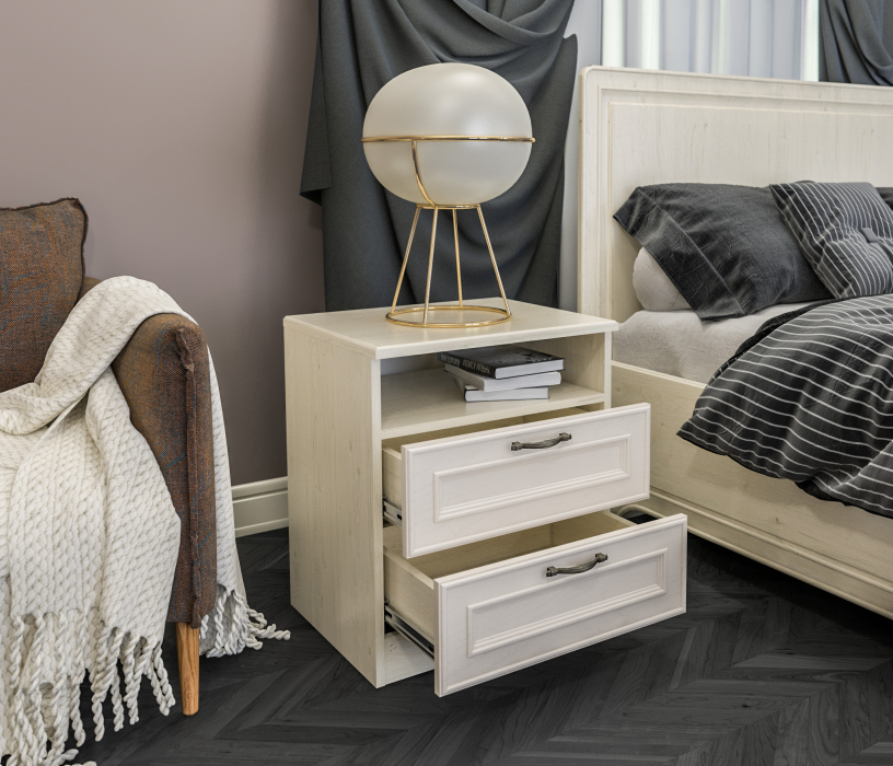 Прикроватные тумбы, Тумба Гранд / Ливерпуль СБ-3514 Дуб Приморский Белый/МДФ Классика Светлый
