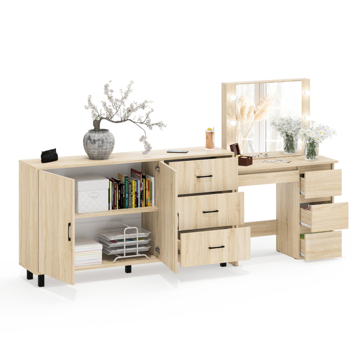 С зеркалом, Косметический столик Сура с зеркалом и подсветкой и с тумбой-комодом 123-1604