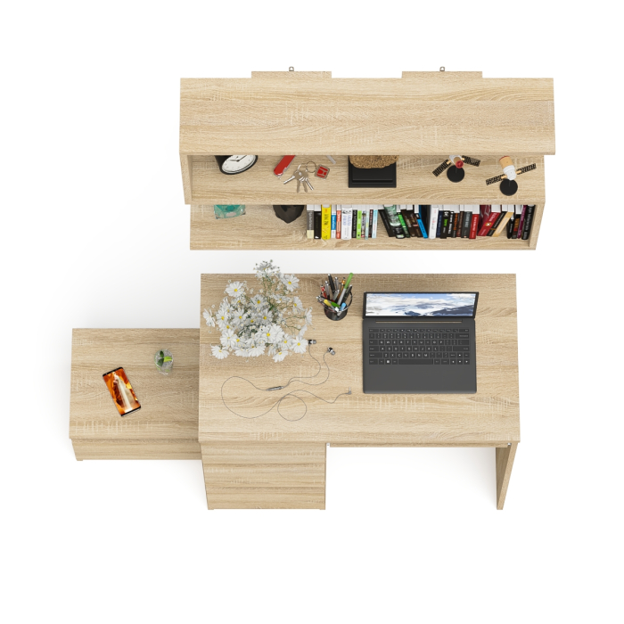 Прямые компьютерные столы, Стол компьютерный три ящика МС-6 левый с тумбочкой ТМП400 и навесной полкой 900 Мори