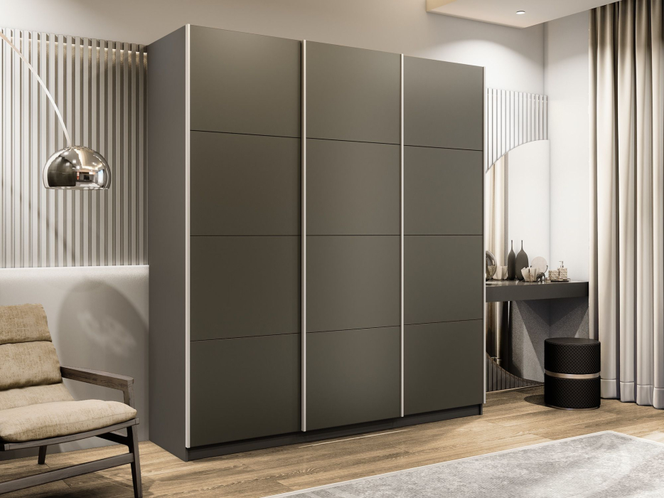 Шкафы-купе 3-х дверные, Шкаф-купе Эста 3-х дверный ДСП/Стекла хаки/Доводчик 270х66х240