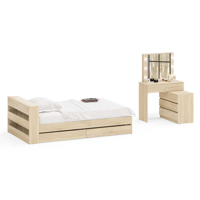 Спальные гарнитуры, Столик туалетный с лампочками 110 с полутораспальной кроватью с ящиками Ксения 1200