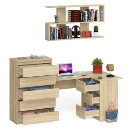 Комод Мори МК700.5 со столом компьютерным угловым МС-16 правым и открытой полкой 1200