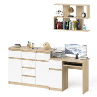 Прямые компьютерные столы, Навесная полка 900 Мори со столом компьютерным МС-1 левый и комодом МК1200.4