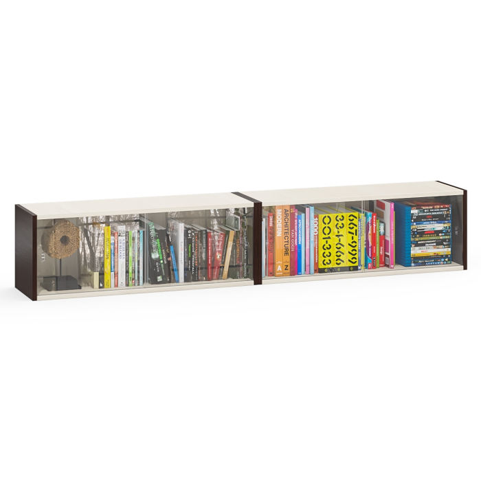 Настенные полки, Комплект из двух книжных полок со стеклом КН-01