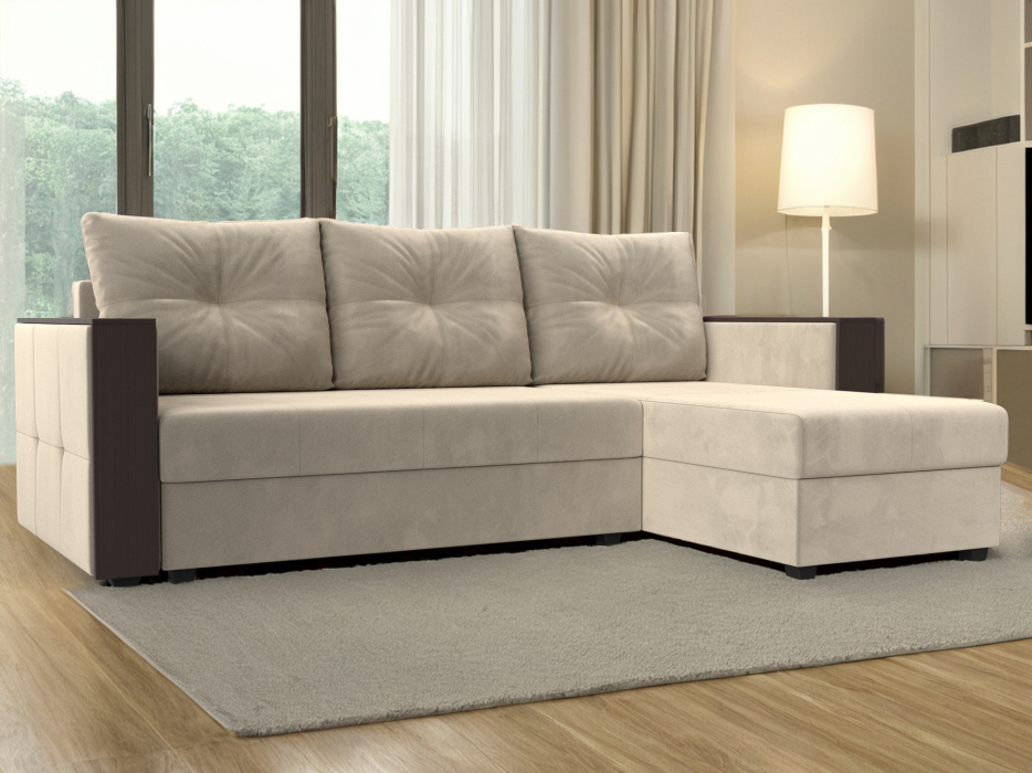 Диваны угловые в гостиную, Угловой диван Валенсия Лайт правый угол, микровельвет