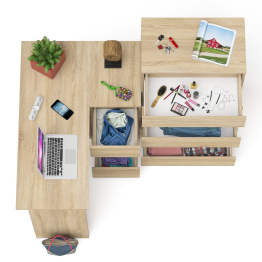 Высокий комод 700 пять ящиков и угловой компьютерный стол МС-16 правый серии Мори