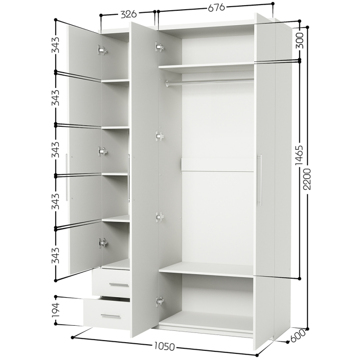 Для одежды, Шкаф трехдверный Комфорт МКЯ-32/1 105х60 с зеркалом