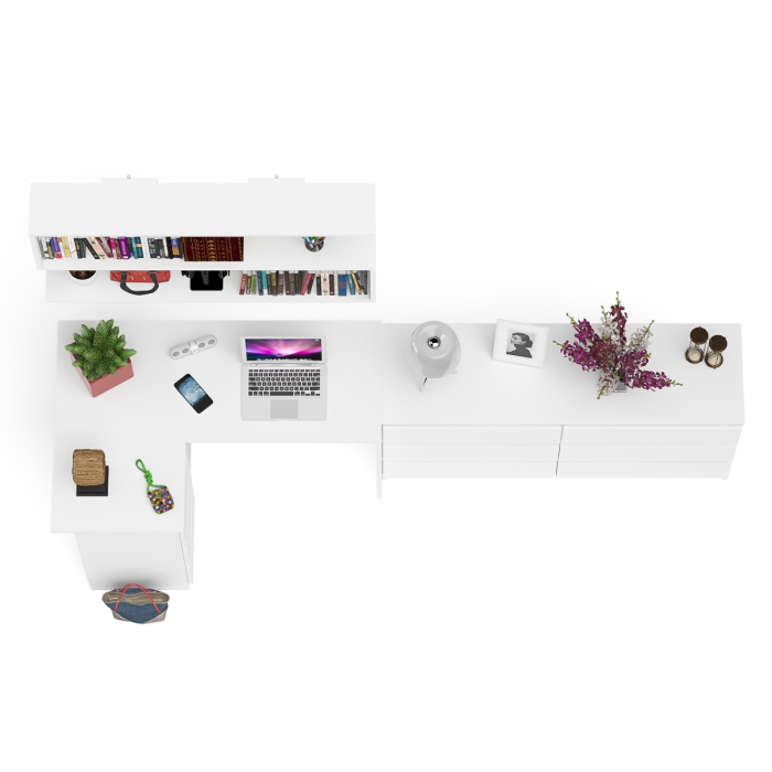 Домашние кабинеты, Стол угловой компьютерный Мори МС-16 левый с навесной книжной полкой и комодом МК1380.6