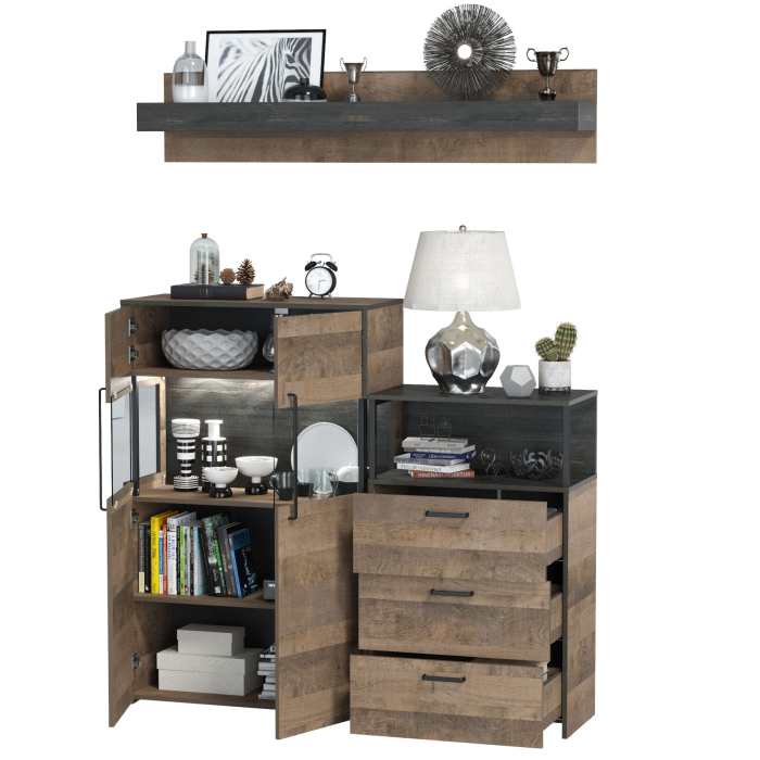 Стенки для гостиной, Комод с витриной и подсветкой и комод с ящиками Трувор