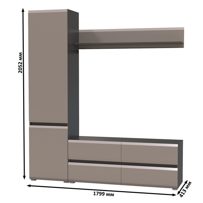 Стенки для гостиной, Широкий шкаф-пенал Сидней с полочкой и ТВ-тумбой
