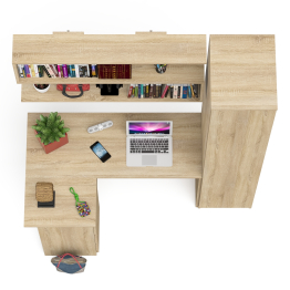 Угловой компьютерный стол с ящиками Мори МС-16 левый с книжной полкой и пеналом с полками