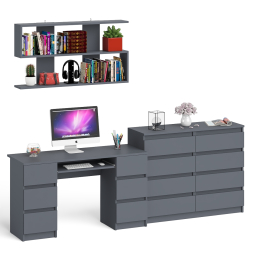 Полка Мори 1200 с письменным столом Мори МС-2 и комодом на восемь ящиков