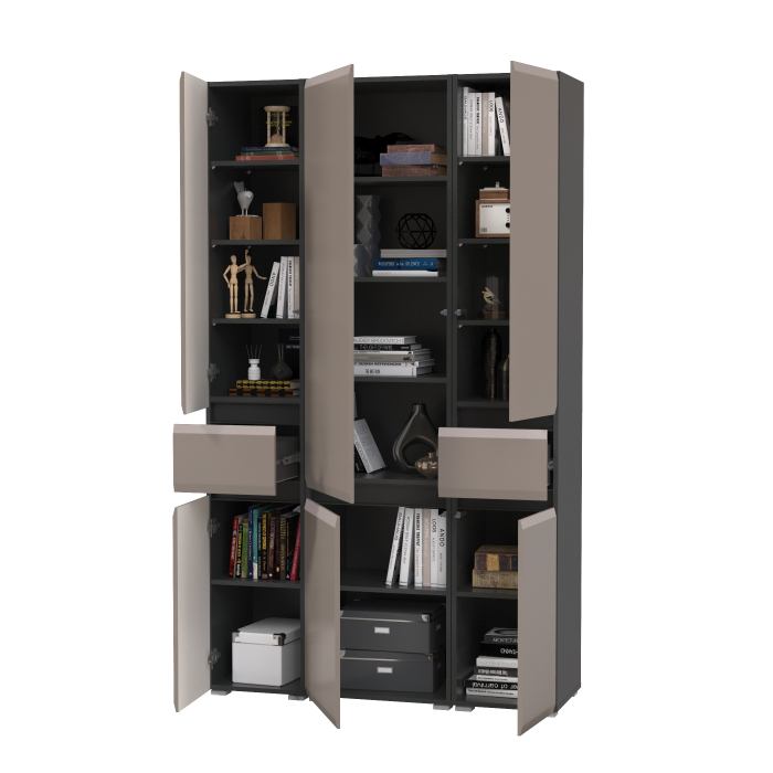 Шкафы распашные, Стенка из шкафов Сидней из двух шкафов с ящиком и одного шкафа-витрины