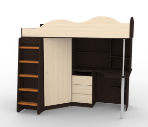 Кровать чердак Пионер с деревянной лестницей, Венге